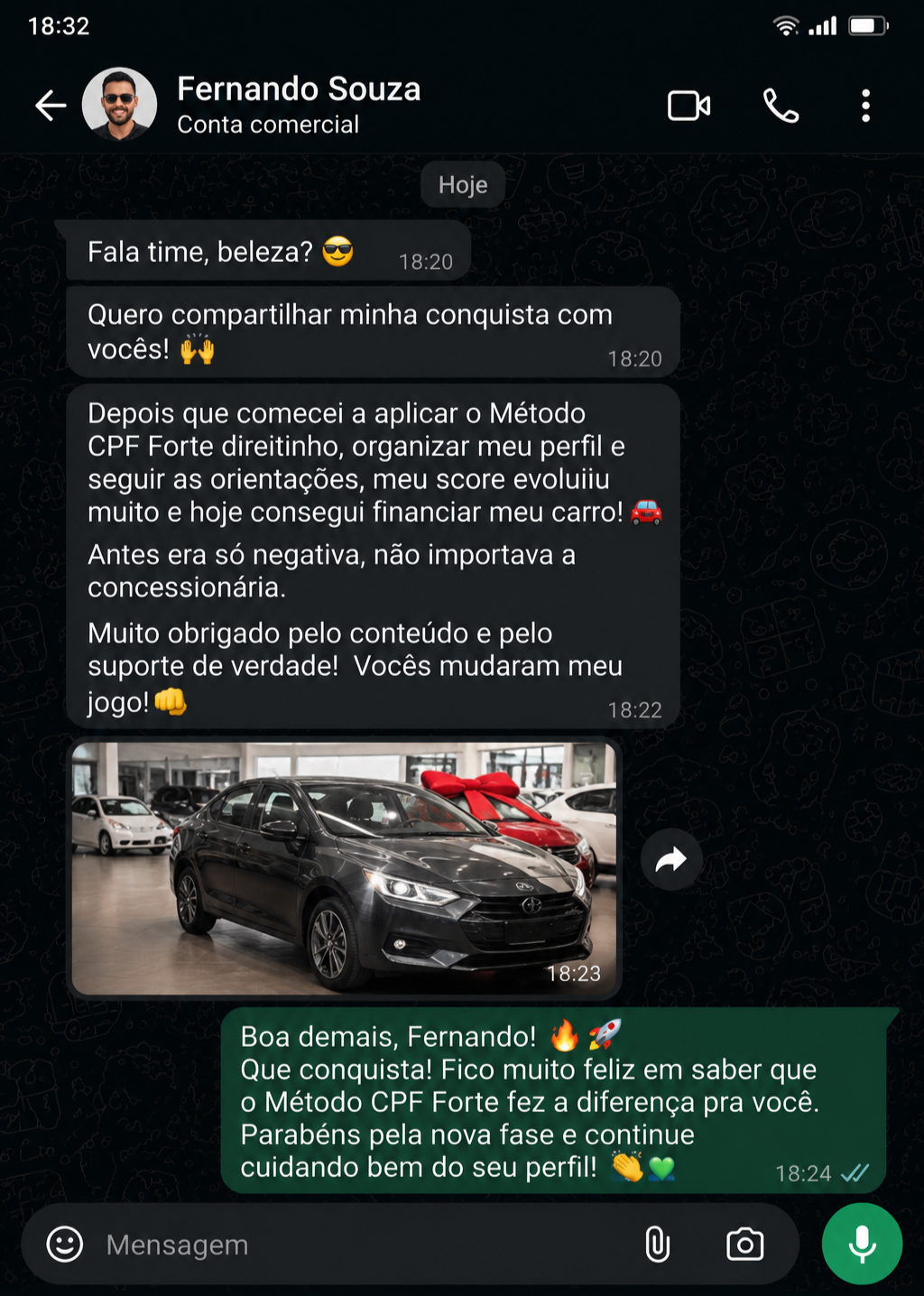 Depoimento de Fernando Souza que financiou seu carro após aplicar o Método CPF Forte