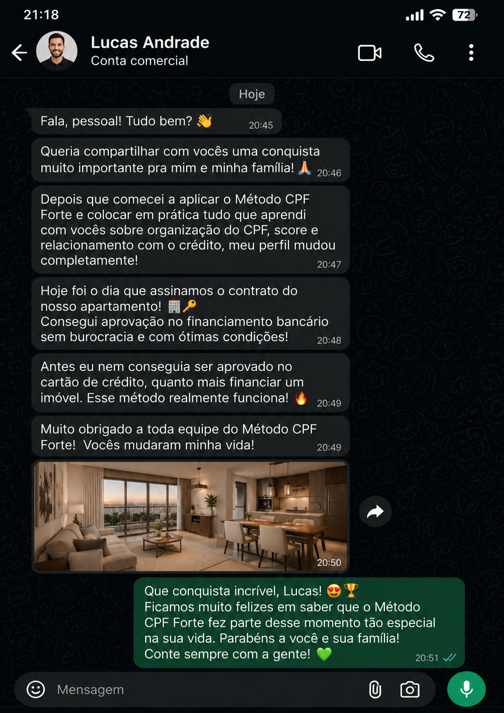 Depoimento de Lucas Andrade que aprovou o financiamento do apartamento