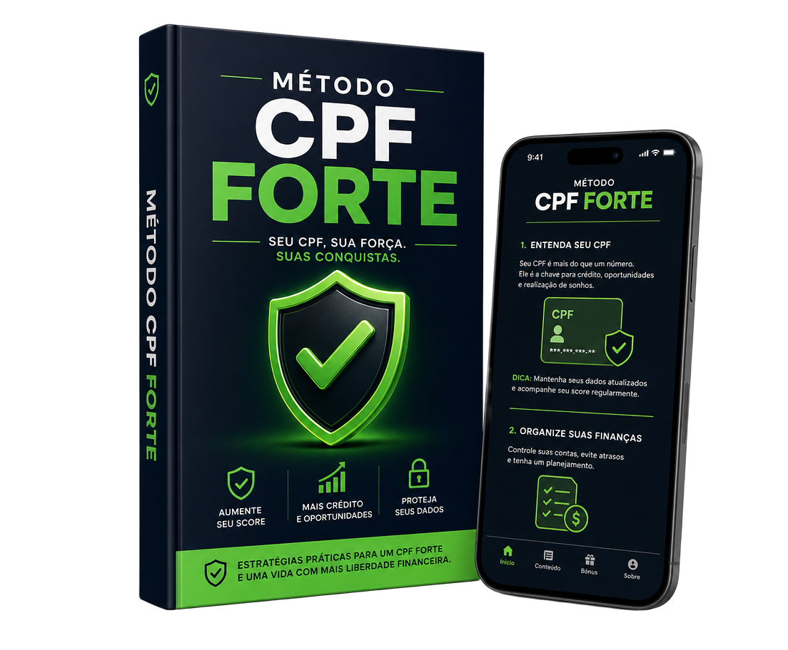 Mockup do ebook Método CPF Forte com aplicativo no celular